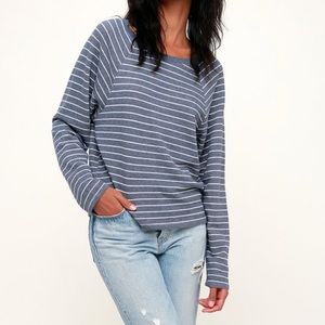 Lulu’s SALT AIR WASHED NAVY BLUE STRIPE SWEATSHIRT